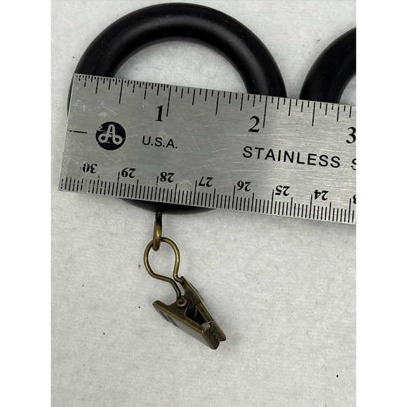 1 1/2" Inch Wooden Curtain Drapery Rings w/ Hook Clips Set of 6 Dark Brown - Picture 2 of 3